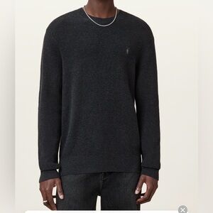 ALLSaints ASPEN WAFFLE TEXTURE CREW NECK RAMSKULL SWEATER Cinder Black M